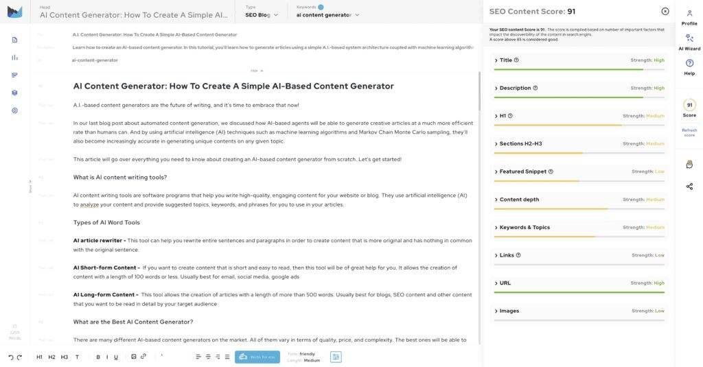 Outranking io SEO content scoring