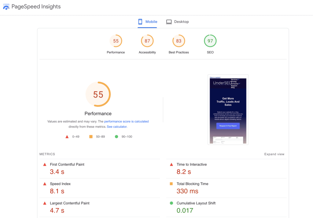 PageSpeed Insights Technical SEO