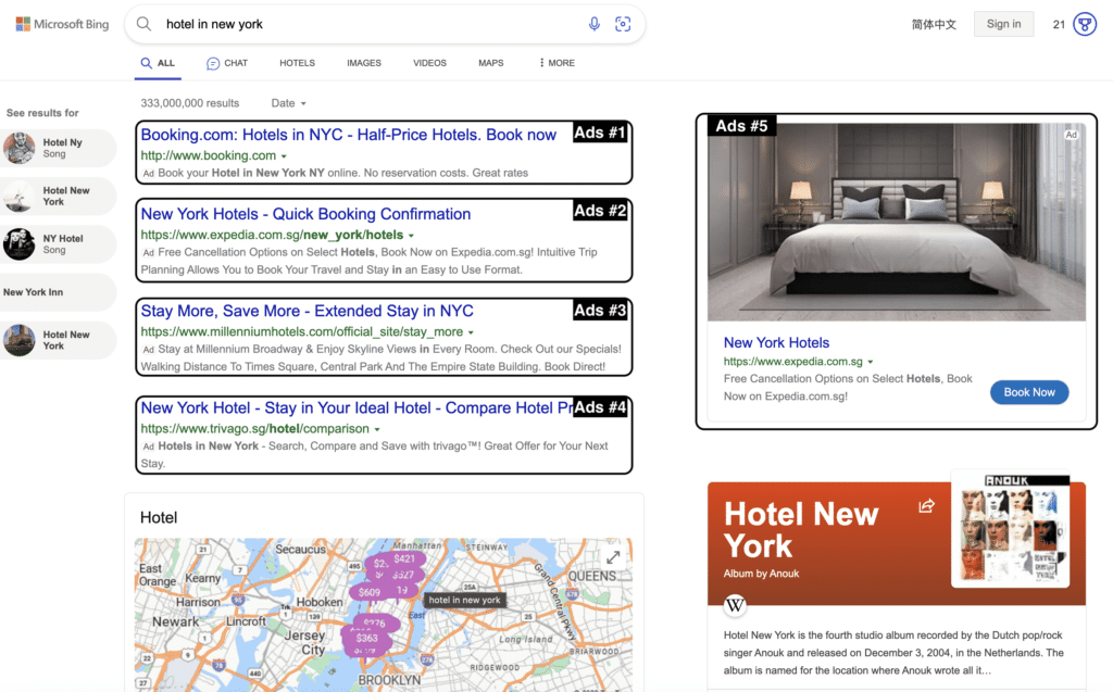 Bing Search Ads in Serp